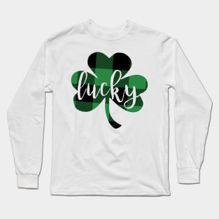 Green Buffalo Plaid Lucky Clover Long Sleeve T-Shirt